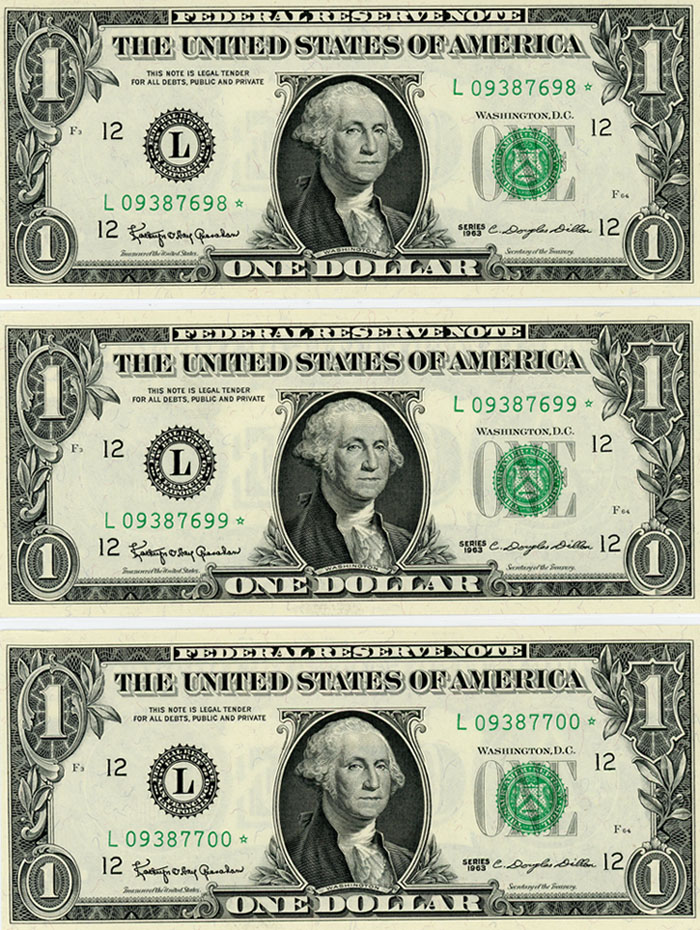 1963-Series-Star-Notes-3-Bills-In-Series.